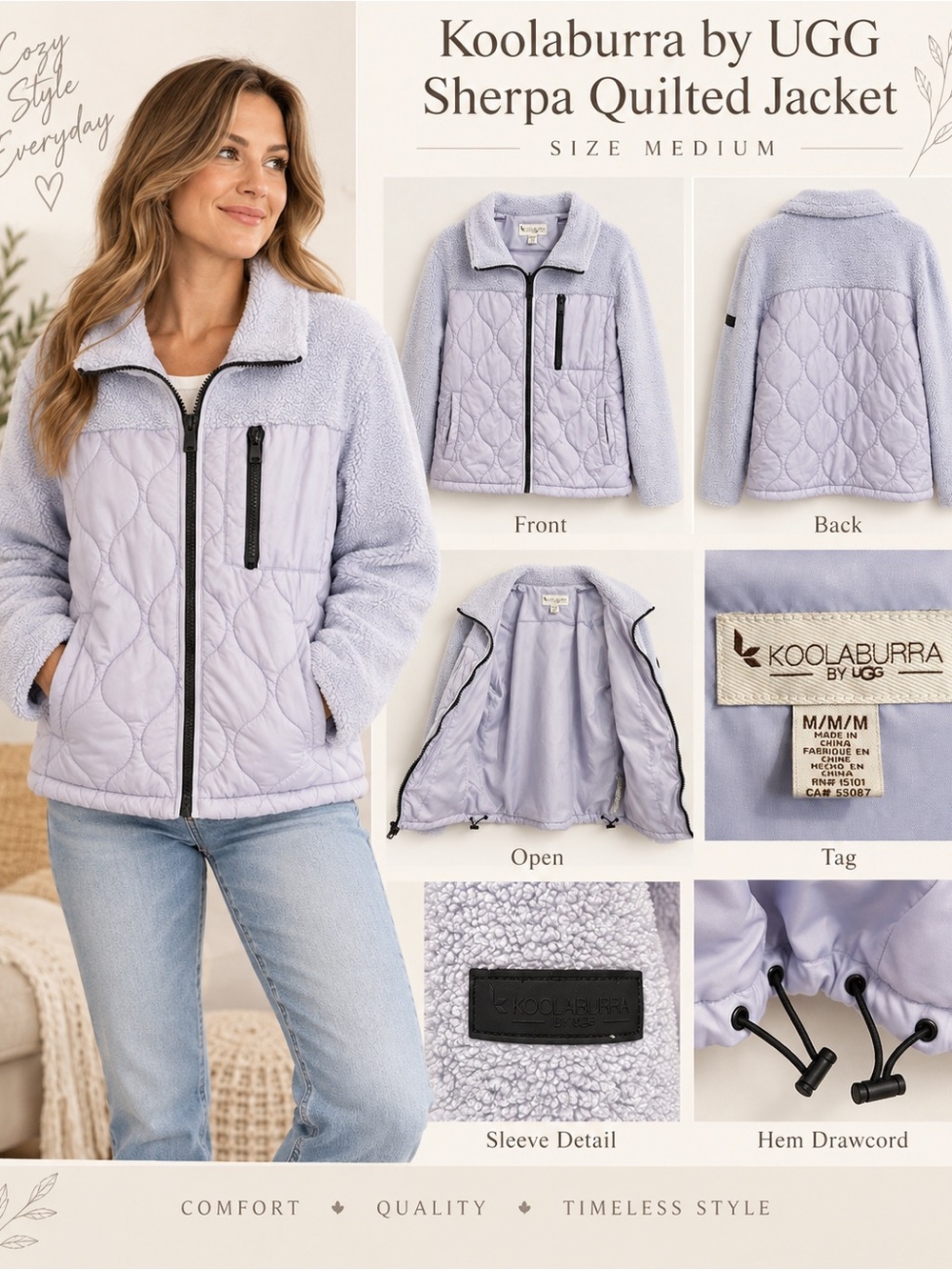 Koolaburra Women's Sherpa Quilted Jacket - Light Lavender